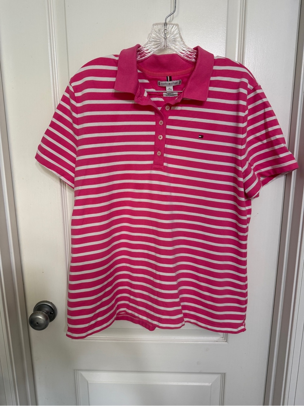 Tommy Hilfiger Hot Pink & White Striped Polo Shirt